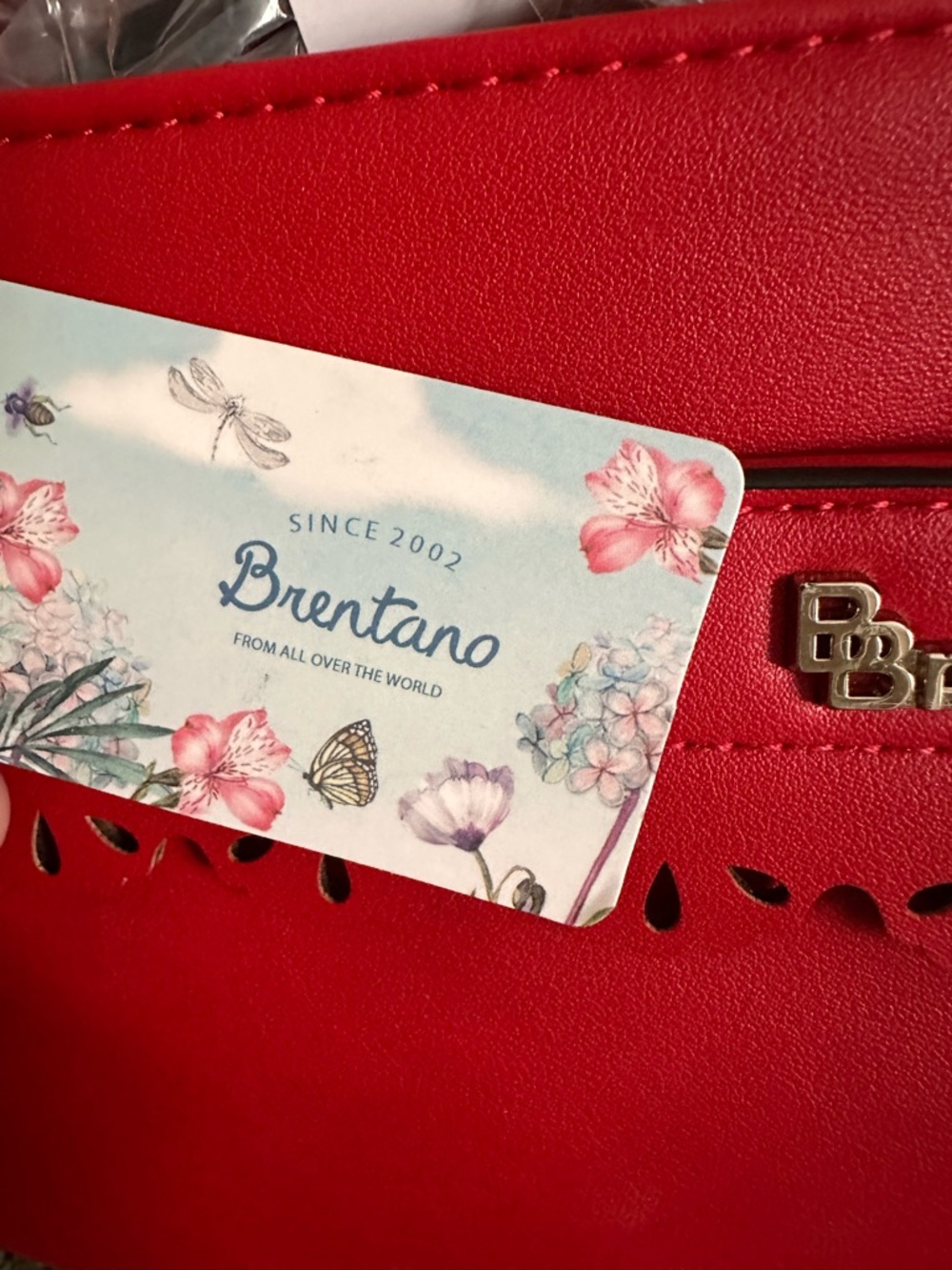 Brentano Vegan Leather Red Scalloped-Trim Shoulder Bag - Picture 2 of 6
